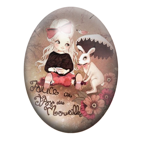 Cabochon en Verre Illustré Alice au Pays des Merveilles 13x18, 18x25 ou 30x40mm