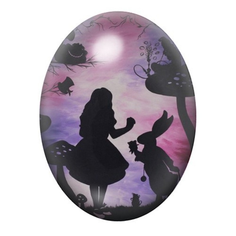 Cabochon en Verre Illustré Alice au Pays des Merveilles 13x18, 18x25 ou 30x40mm