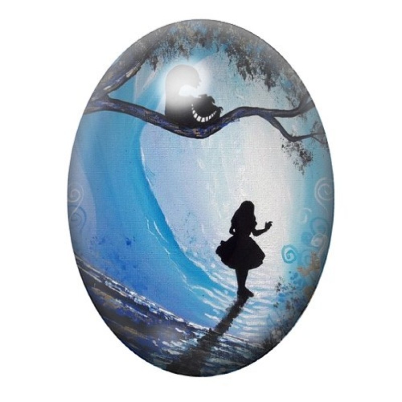 Cabochon en Verre Illustré Alice au Pays des Merveilles 13x18, 18x25 ou 30x40mm