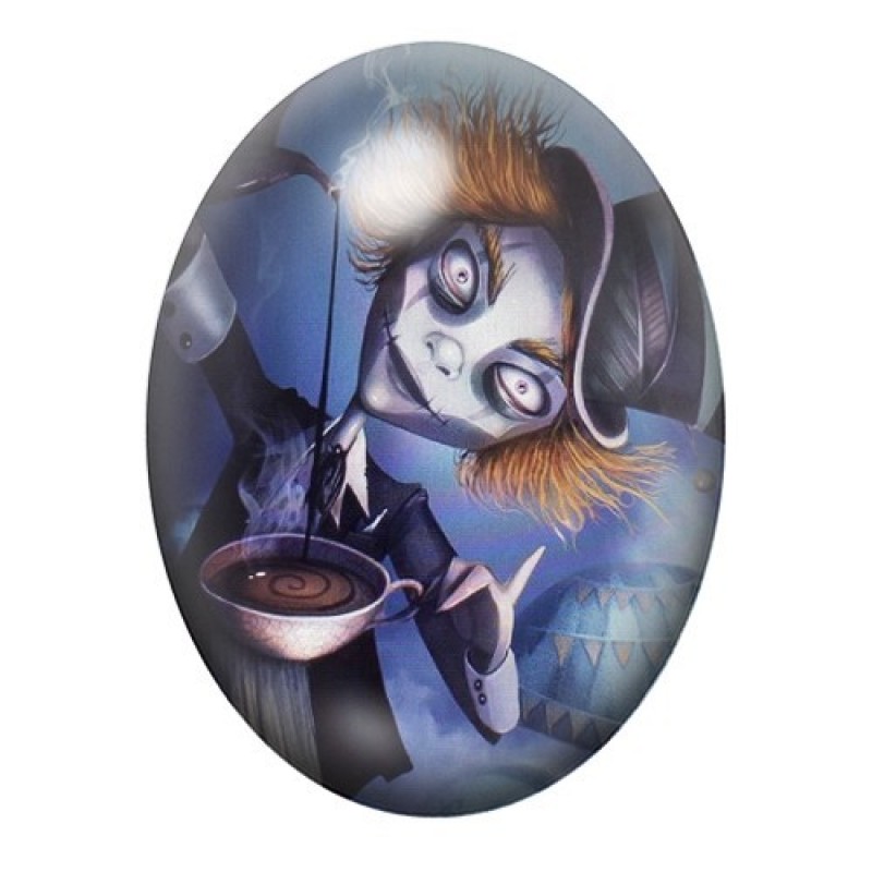 Cabochon en Verre Illustré Chapelier Alice au Pays des Merveilles 13x18, 18x25 ou 30x40mm