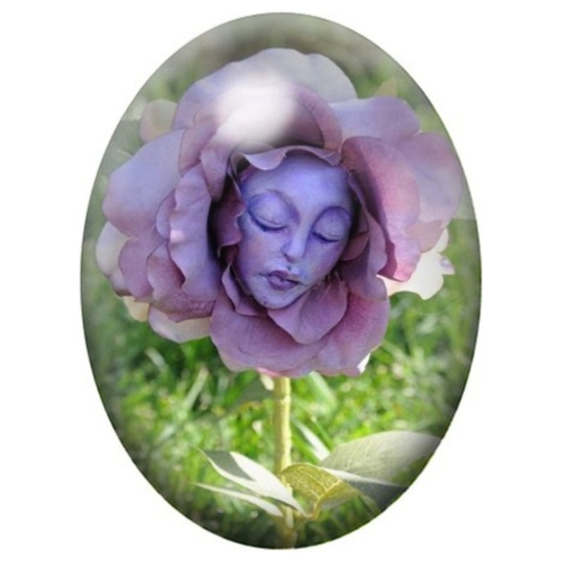 Cabochon en Verre Illustré Rose Violette au Visage Endormi 13x18, 18x25 ou 30x40mm