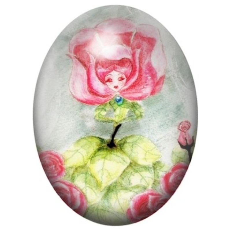 Cabochon en Verre Illustré Rose Rose au Visage d’Alice 13x18, 18x25 ou 30x40mm