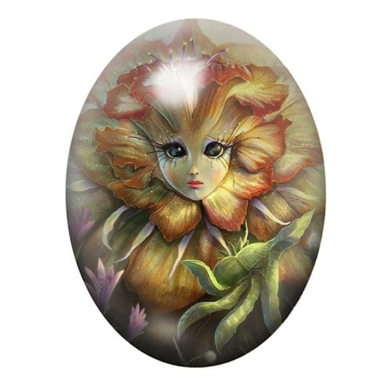 Cabochon en Verre Illustré Fleur Alice au Pays des Merveilles 13x18, 18x25 ou 30x40mm