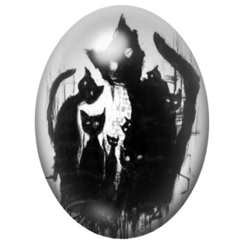 Cabochon en Verre Illustré Chat Gothique aux Ailes Noires 13x18, 18x25 ou 30x40mm