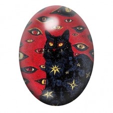 Cabochon en Verre Illustré Chat Noir au Pentacle 13x18, 18x25 ou 30x40mm pour la création de bijoux fantaisie - DIY