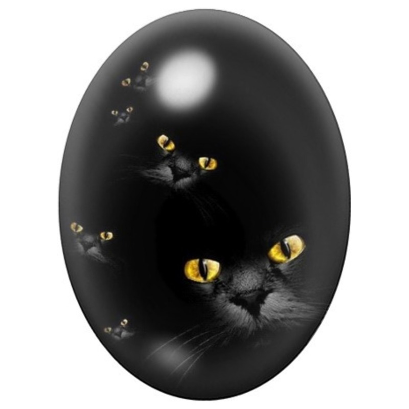 Cabochon en Verre Illustré Chats Noirs aux Yeux Dorés 13x18, 18x25 ou 30x40mm