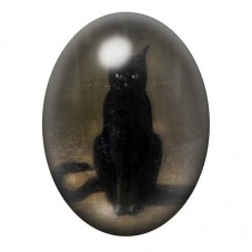 Cabochon en Verre Illustré Chat Noir à la Chandelle 13x18, 18x25 ou 30x40mm pour la création de bijoux fantaisie - DIY