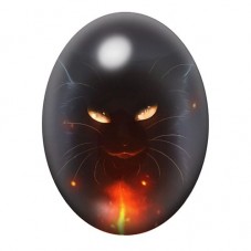 Cabochon en Verre Illustré Chat Démon aux Yeux de Braise 13x18, 18x25 ou 30x40mm pour la création de bijoux fantaisie - DIY