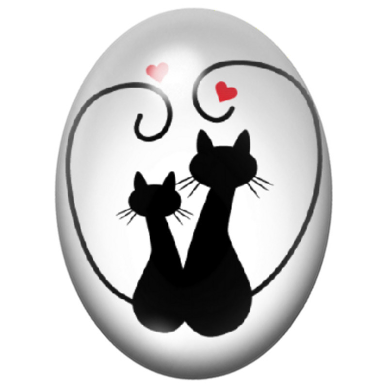 Cabochon en Verre Illustré Couple de Chats sous la Lune 13x18, 18x25 ou 30x40mm