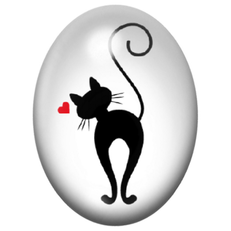 Cabochon en Verre Illustré Chat Joueur au Cœur Rouge 13x18, 18x25 ou 30x40mm