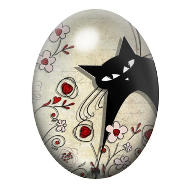 Cabochon en Verre Illustré Silhouette Chat 13x18, 18x25 ou 30x40mm
