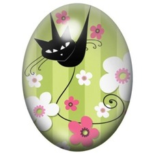 Cabochon en Verre Illustré Chat Noir au Jardin Vert 13x18, 18x25 ou 30x40mm pour la création de bijoux fantaisie - DIY