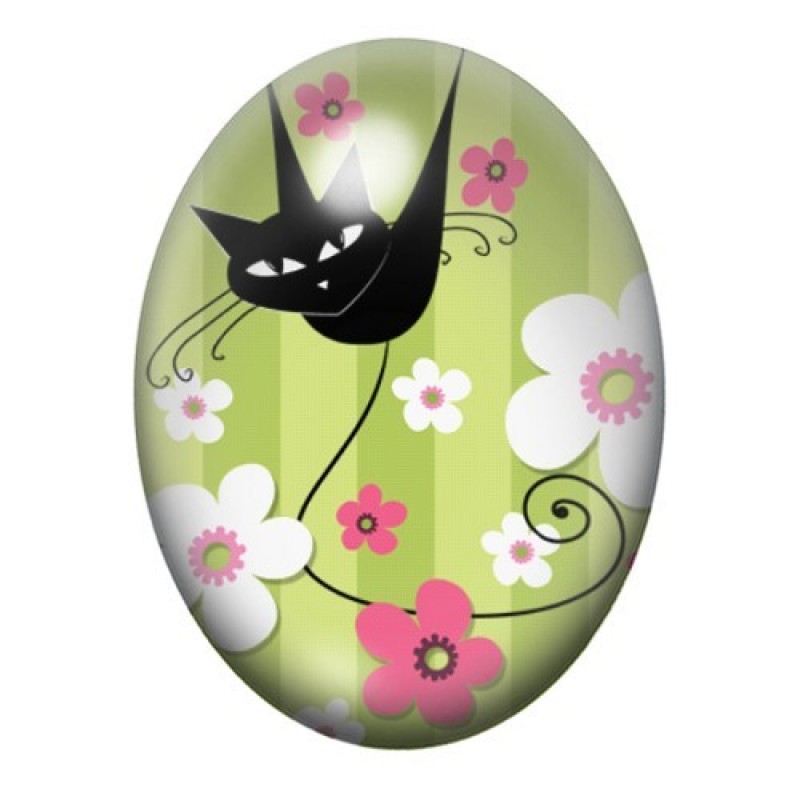 Cabochon en Verre Illustré Silhouette Chat 13x18, 18x25 ou 30x40mm