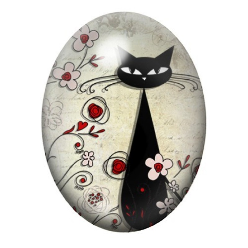 Cabochon en Verre Illustré Silhouette Chat 13x18, 18x25 ou 30x40mm