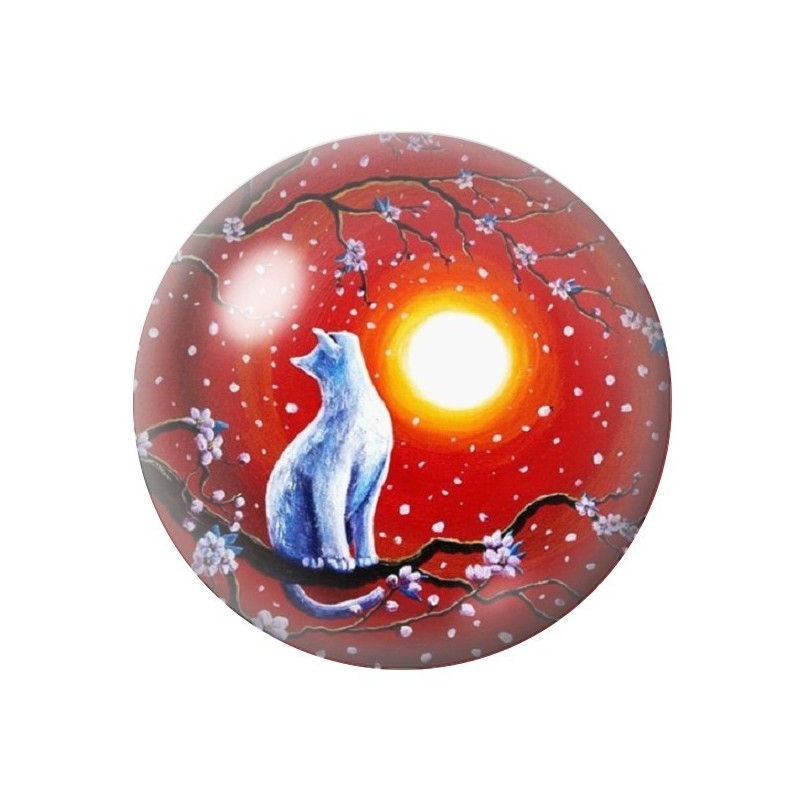 Cabochon en Verre Illustré Chat Lune 12 à 25mm
