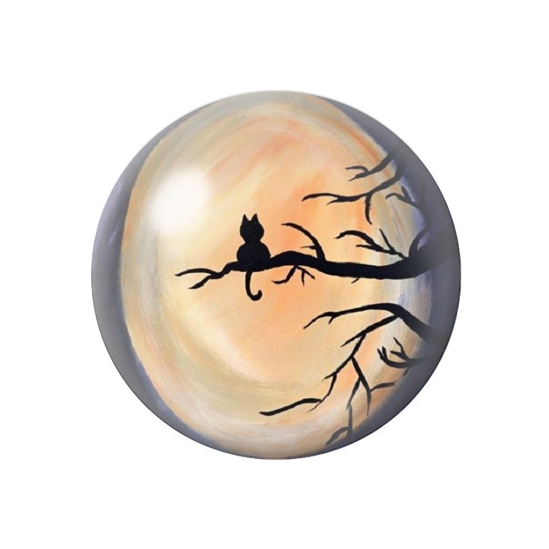 Cabochon en Verre Illustré Chat Lune 12 à 25mm