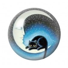 Cabochon en Verre Illustré Chat Lune 12 à 25mm pour la Création de Bijoux Fantaisie - DIY