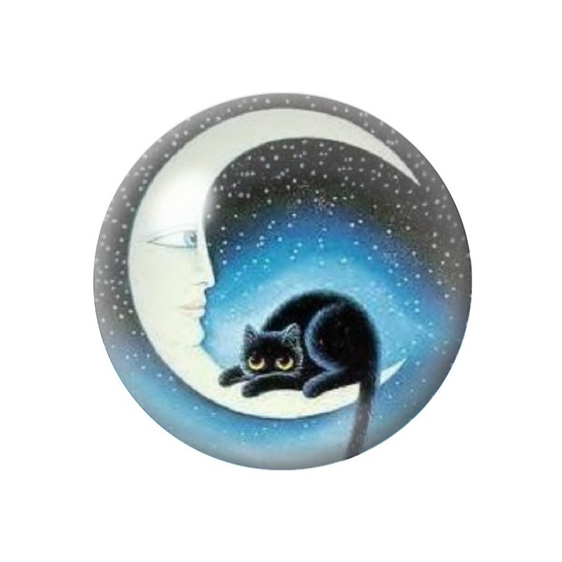 Cabochon en Verre Illustré Chat Lune 12 à 25mm
