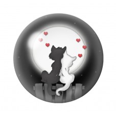 Cabochon en Verre Illustré Chat Lune Amoureux 12 à 25mm pour la Création de Bijoux Fantaisie - DIY
