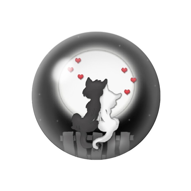Cabochon en Verre Illustré Chat Lune Amoureux 12 à 25mm