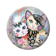 Cabochon en Verre Illustré Chat Colorés 12 à 25mm pour la Création de Bijoux Fantaisie - DIY