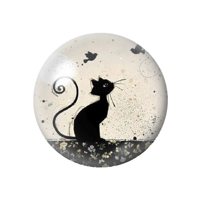 Cabochon en Verre Illustré Chat Noir 12 à 25mm