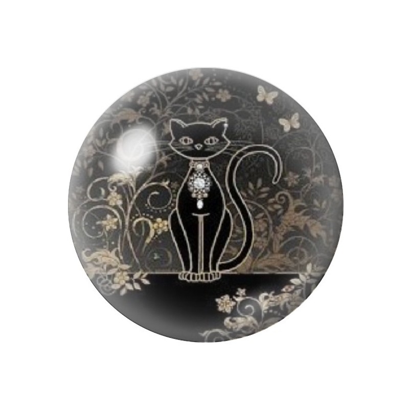 Cabochon en Verre Illustré Chat Noir 12 à 25mm
