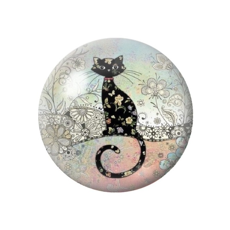 Cabochon en Verre Illustré Chat Noir 12 à 25mm