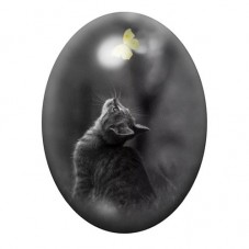 Cabochon en Verre Illustré Chat Noir et Papillon Jaune 13x18, 18x25 ou 30x40mm pour la création de bijoux fantaisie - DIY