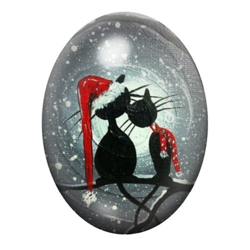 Cabochon en Verre Illustré Chat Noël 13x18, 18x25 ou 30x40mm