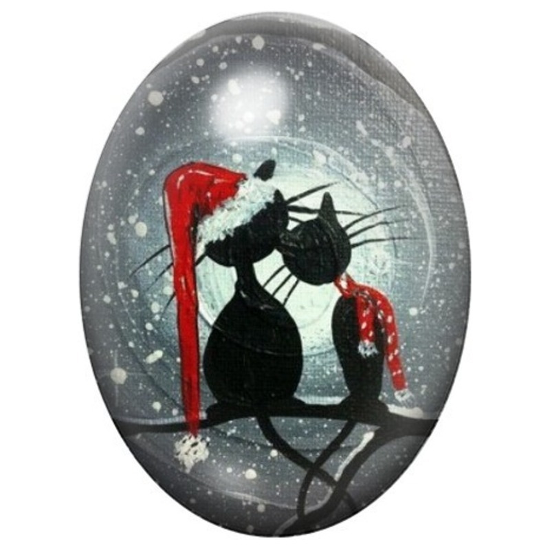Cabochon en Verre Illustré Chats de Noël sous la Neige 13x18, 18x25 ou 30x40mm