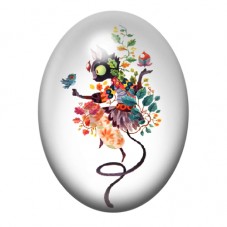 Cabochon en Verre Illustré Chat Noir au Bouquet Fleuri 13x18, 18x25 ou 30x40mm pour la création de bijoux fantaisie - DIY