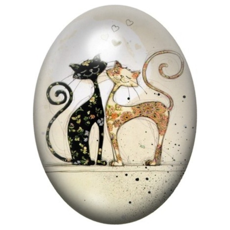 Cabochon en Verre Illustré Couple de Chats Élégants 13x18, 18x25 ou 30x40mm