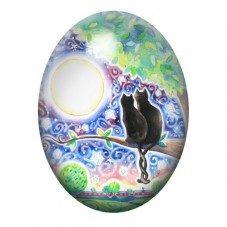 Cabochon en Verre Illustré Chat Noir à la Lune Fleurie 13x18, 18x25 ou 30x40mm pour la création de bijoux fantaisie - DIY