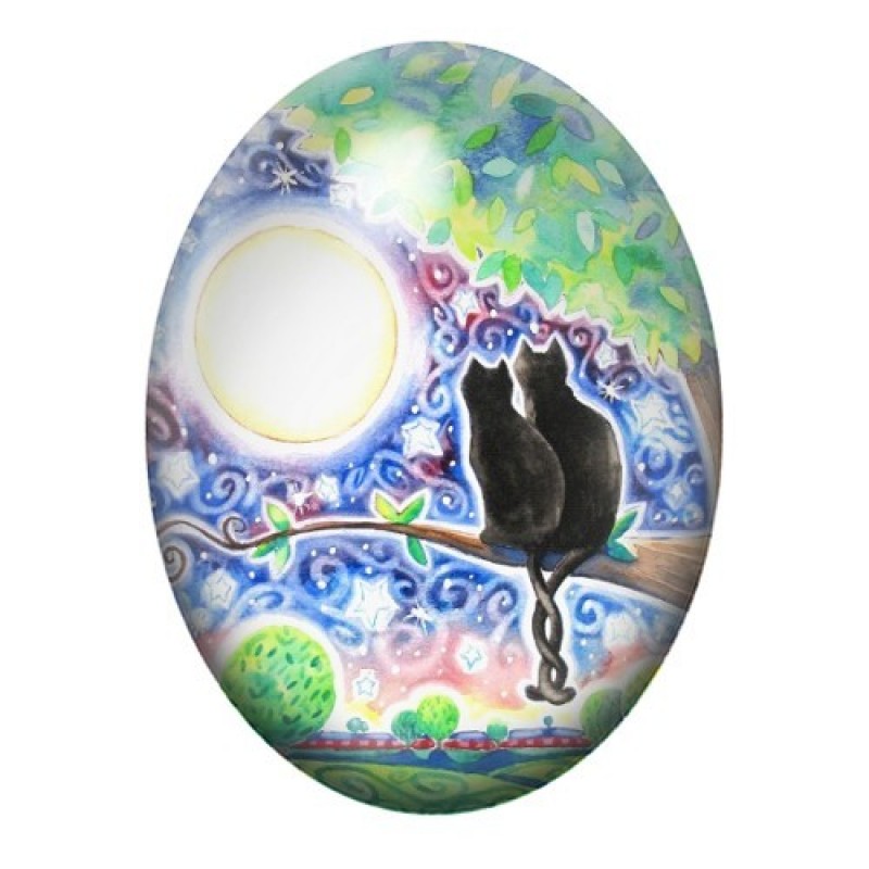 Cabochon en Verre Illustré Chat Lune 13x18, 18x25 ou 30x40mm
