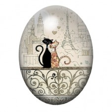 Cabochon en Verre Illustré Chats Amoureux à Paris 13x18, 18x25 ou 30x40mm pour la création de bijoux fantaisie - DIY