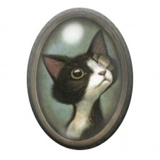Cabochon en Verre Illustré Chat Noir au Cadre Ancien 13x18, 18x25 ou 30x40mm pour la création de bijoux fantaisie - DIY