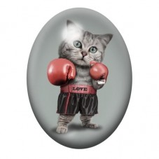 Cabochon en Verre Illustré Chat Boxeur aux Gants Rouges 13x18, 18x25 ou 30x40mm pour la création de bijoux fantaisie - DIY