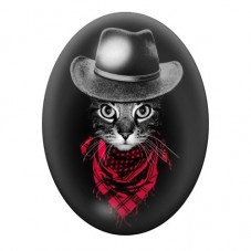 Cabochon en Verre Illustré Chat Cowboy au Foulard Rouge 13x18, 18x25 ou 30x40mm pour la création de bijoux fantaisie - DIY