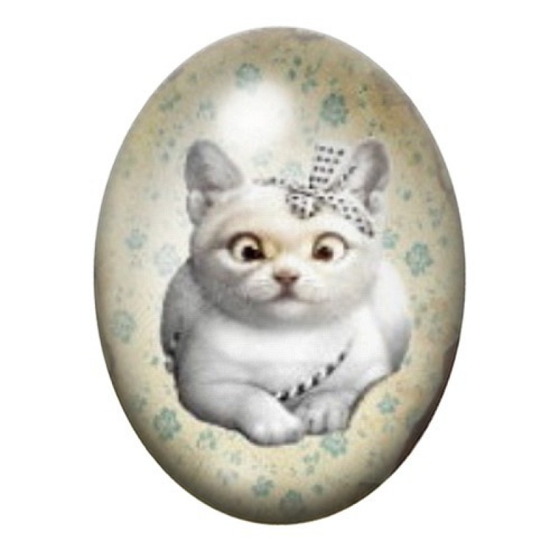 Cabochon en Verre Illustré Chat Vintage 13x18, 18x25 ou 30x40mm