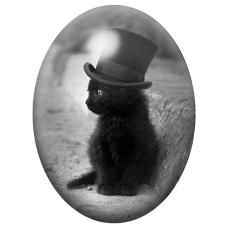 Cabochon en Verre Illustré Chaton au Haut-de-Forme 13x18, 18x25 ou 30x40mm