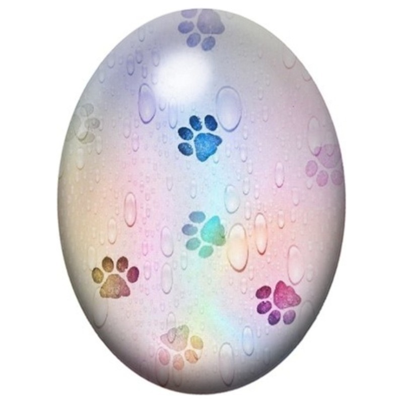 Cabochon en Verre Illustré Empreintes de Chat Pastel 13x18, 18x25 ou 30x40mm
