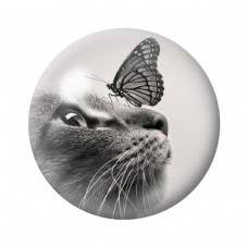 Cabochon en Verre Illustré Chat Papillon 12 à 25mm pour la Création de Bijoux Fantaisie - DIY