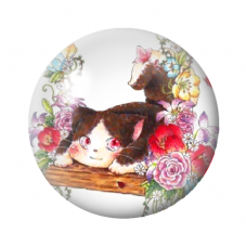Cabochon en Verre Illustré Chat Fleuri 12 à 25mm pour la Création de Bijoux Fantaisie - DIY