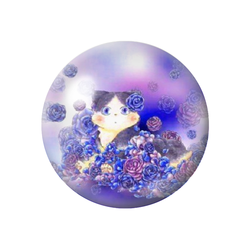 Cabochon en Verre Illustré Chat Fleuri 12 à 25mm