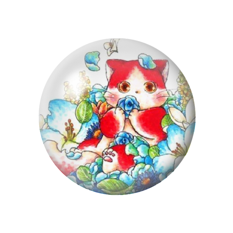 Cabochon en Verre Illustré Chat Fleuri 12 à 25mm