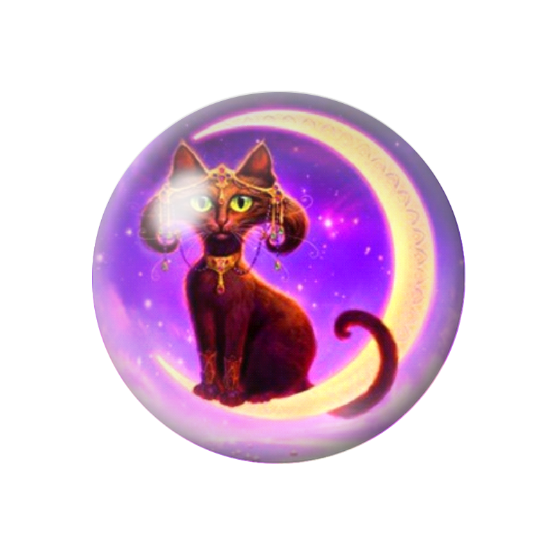 Cabochon en Verre Illustré Chat Lune 12 à 25mm