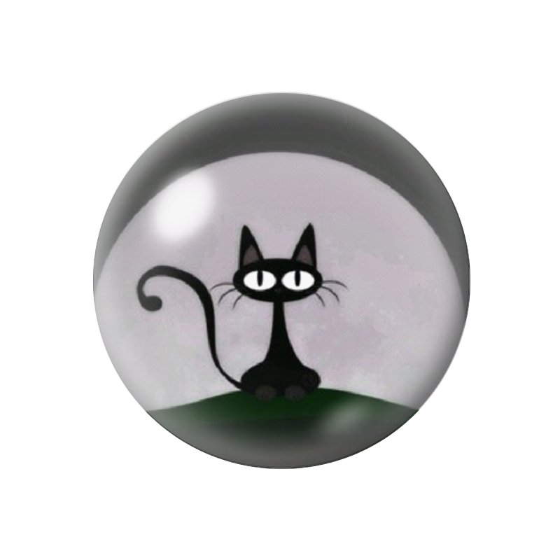 Cabochon en Verre Illustré Chat Noir 12 à 25mm
