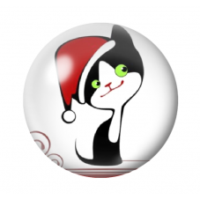 Cabochon en Verre Illustré Chat Noël 12 à 25mm pour la Création de Bijoux Fantaisie - DIY