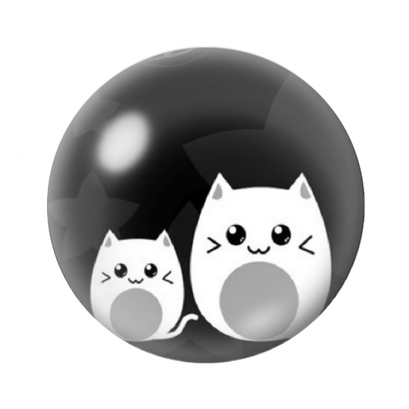 Cabochon en Verre Illustré Chats Noir et Blanc 12 à 25mm